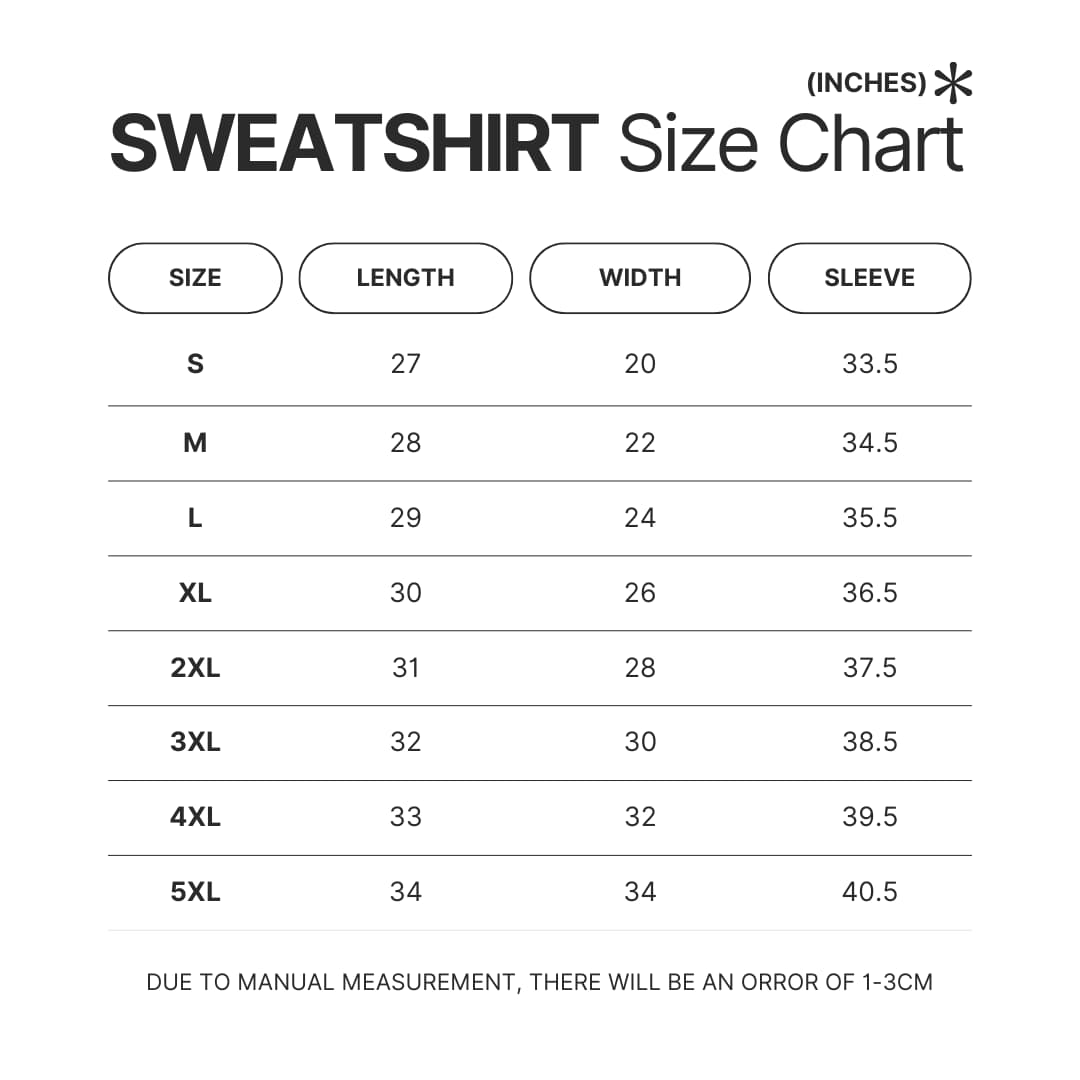 Sweatshirt Size Chart - Dragon Ball Z AU Store