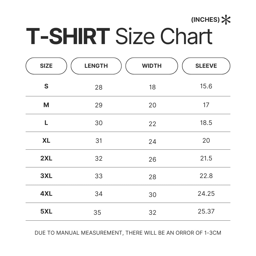 T shirt Size Chart - Dragon Ball Z AU Store