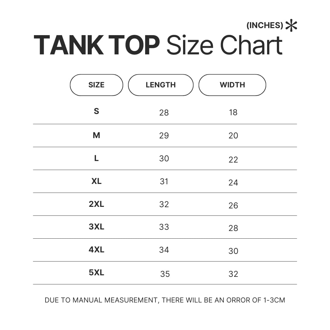 Tank Top Size Chart - Dragon Ball Z AU Store