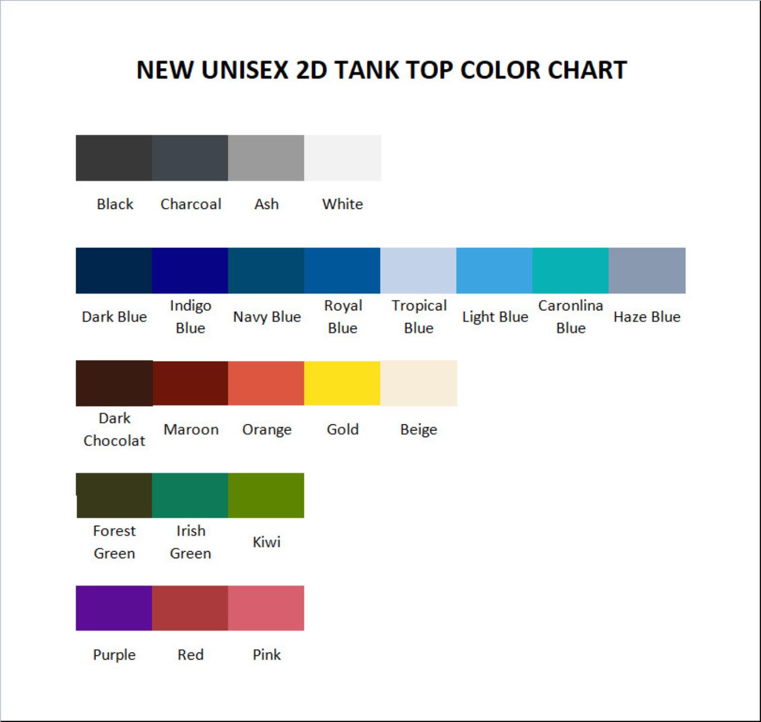 tank top color chart - Dragon Ball Z AU Store