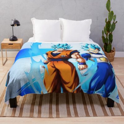 Goku And Vegeta Super Saiyan Blue Calm Power Art Throw Blanket
