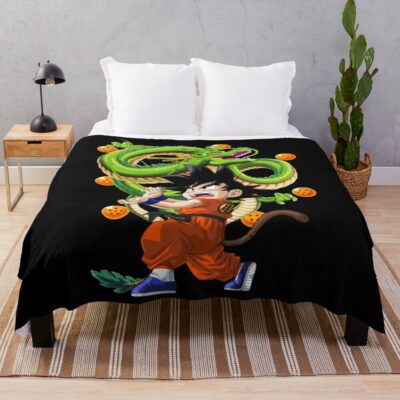 Kamehameha Kid Goku With Dragon Ball Z Essential Throw Blanket