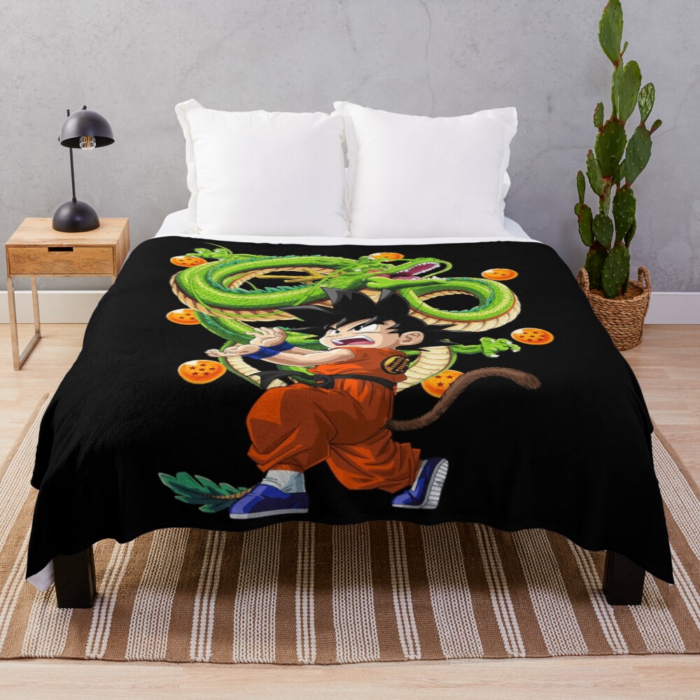 Kamehameha Kid Goku With Dragon Ball Z Essential Throw Blanket